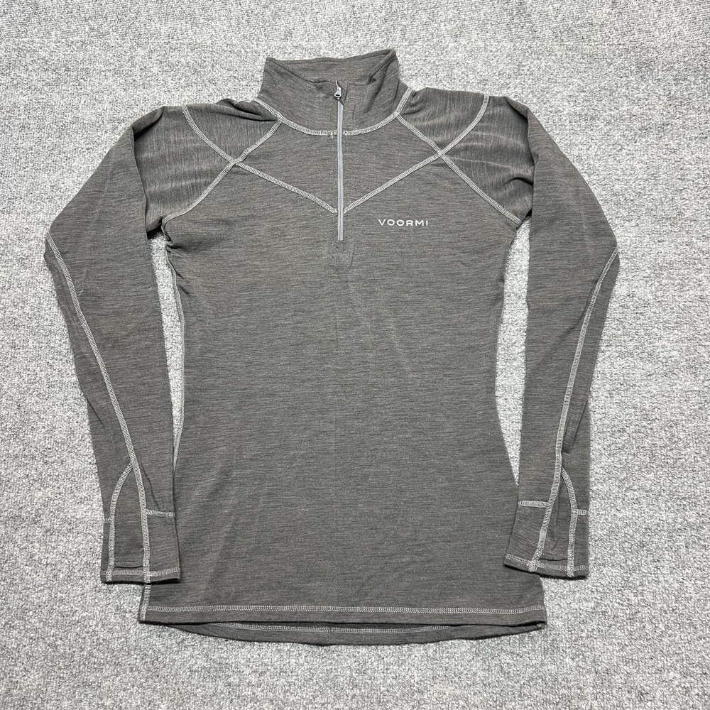 Voormi Pullover Womens Medium Gray 1/4 Zip Mock Neck Wool Base Layer Hiking